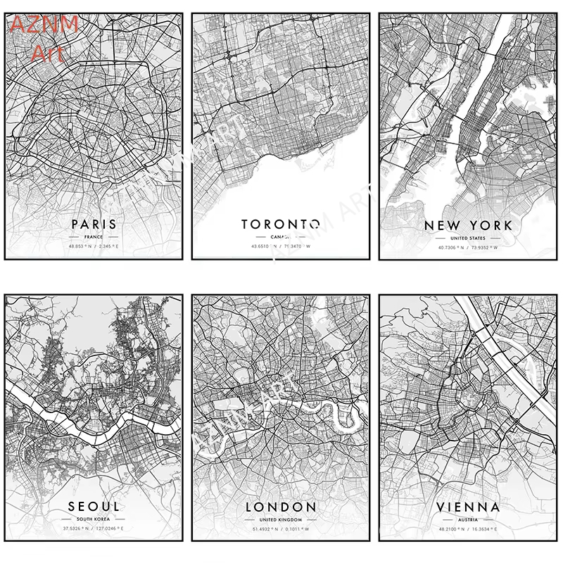 Photography Black And White - Stadskaart Kunstwerk Poster Parijs New York