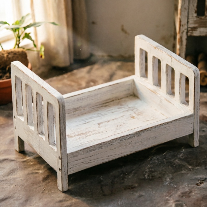 Photography Background - Baby poseerbank Retro houten bed Pasgeboren
