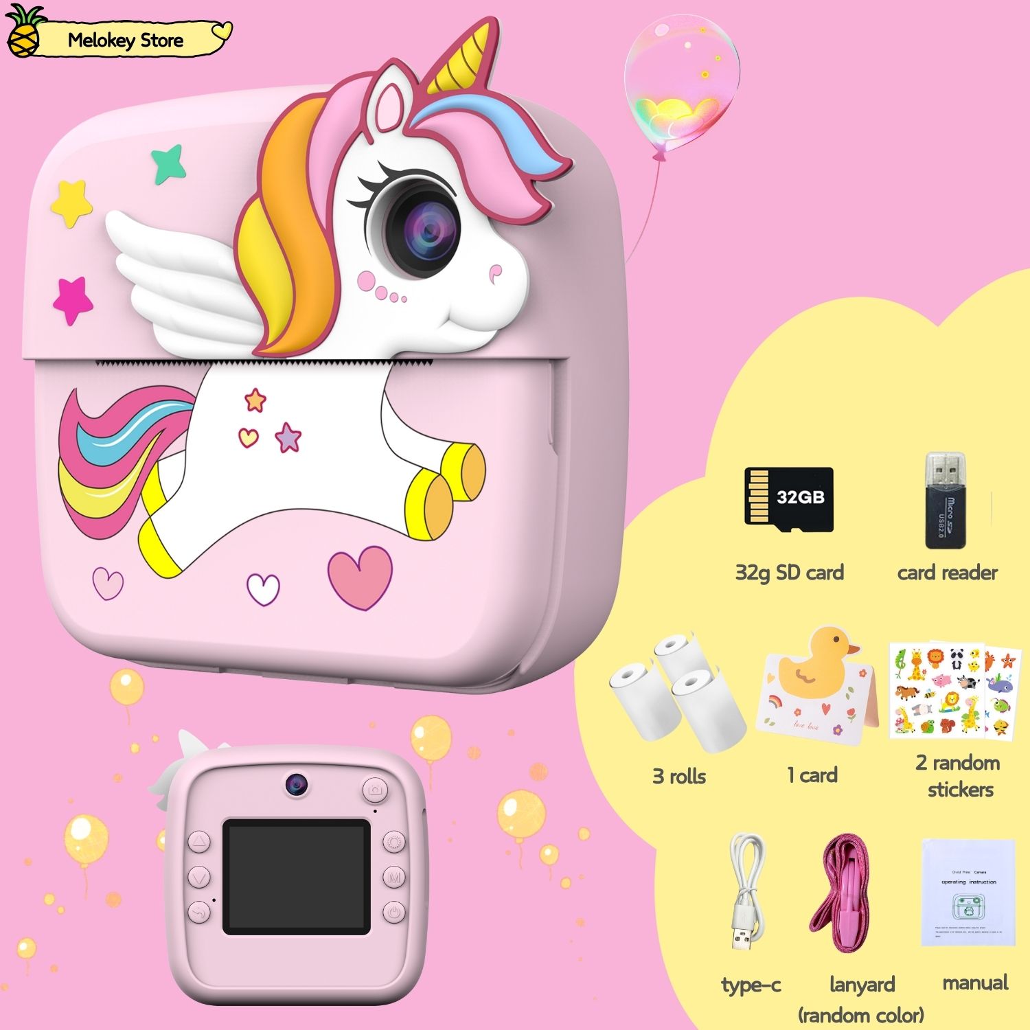 Photography Close Up - Kinderfotocameraprinter met spel Leuke roze mini