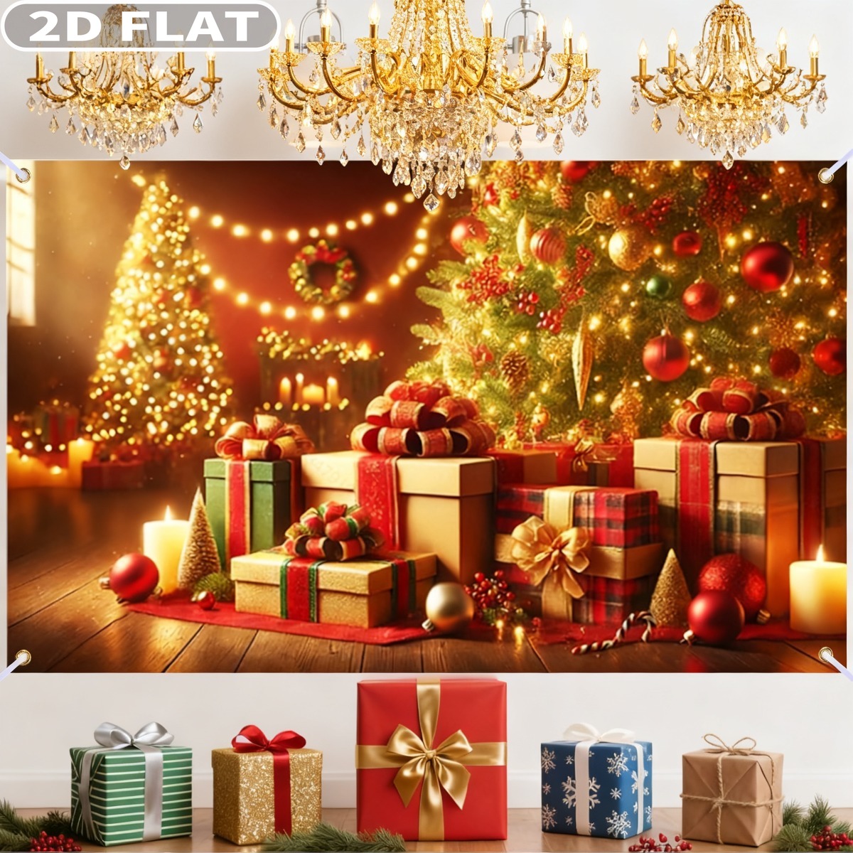 Photography Background - 1pc kerstboom en geschenken grote kerstbanner,
