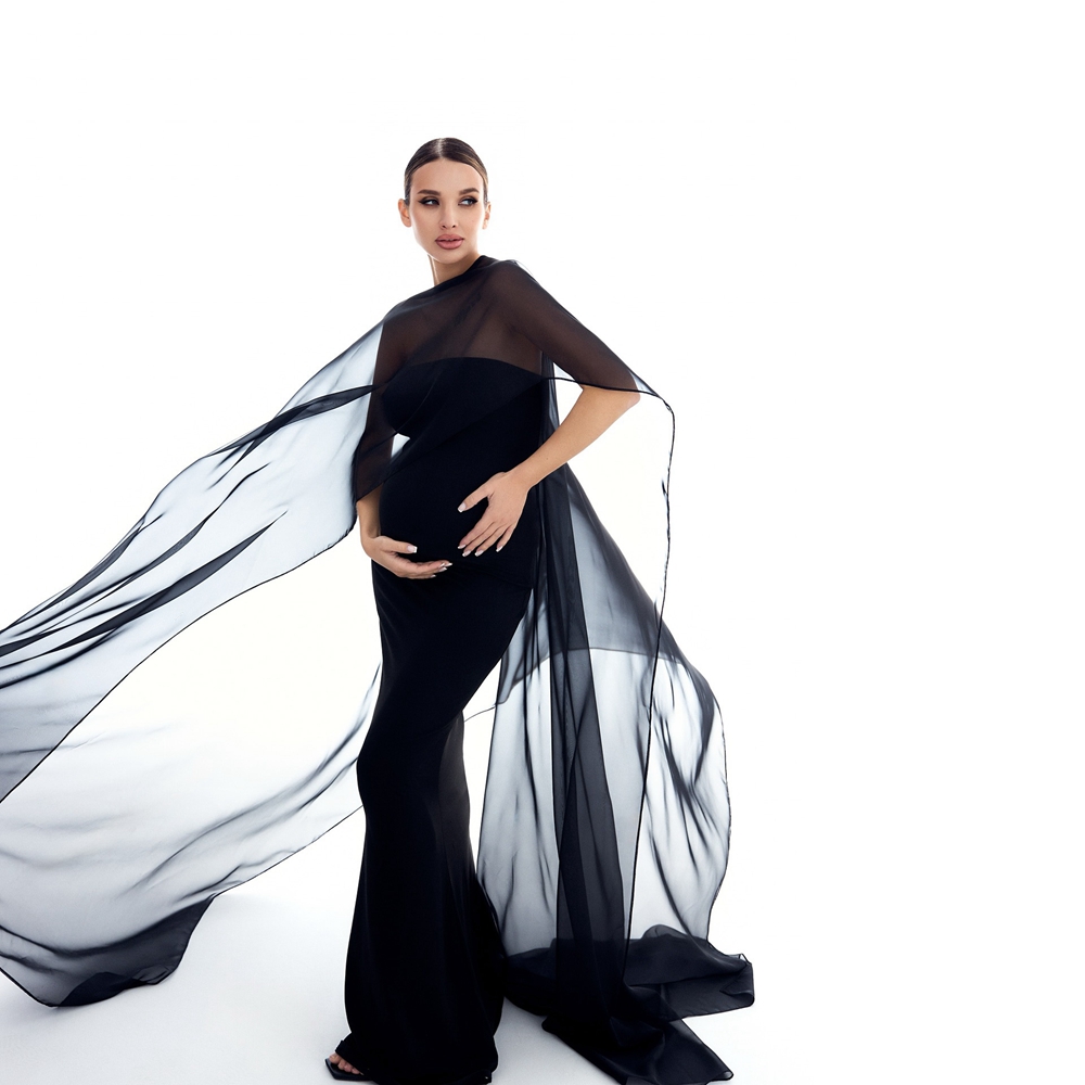 Photography Black And White - Zwangerschapsfotografie rekwisieten Chiffon Cape Wit Zwart