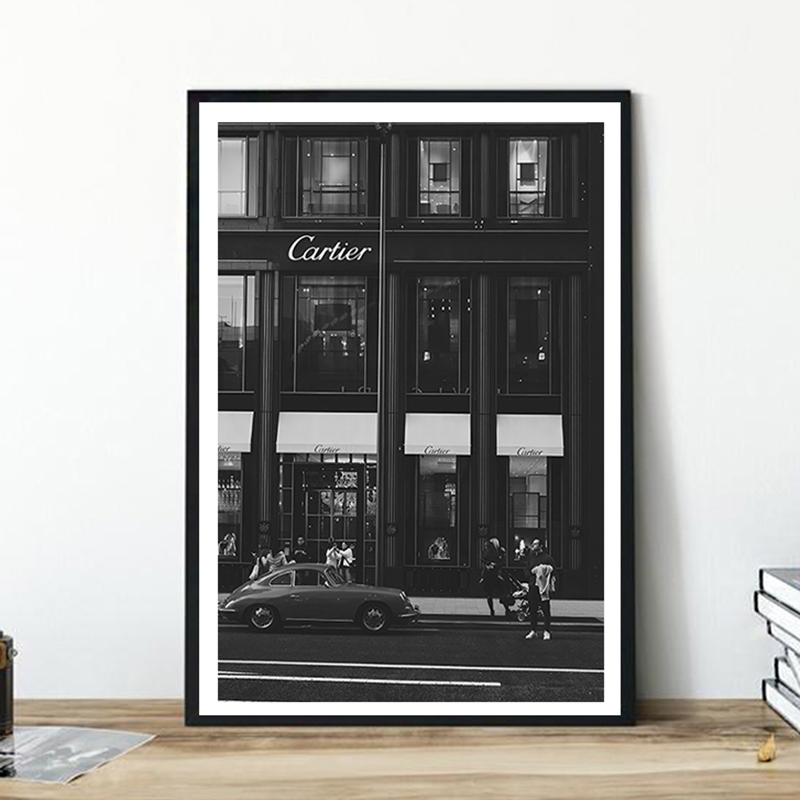 Photography Black And White - Europese straat canvas schilderij mode zwart