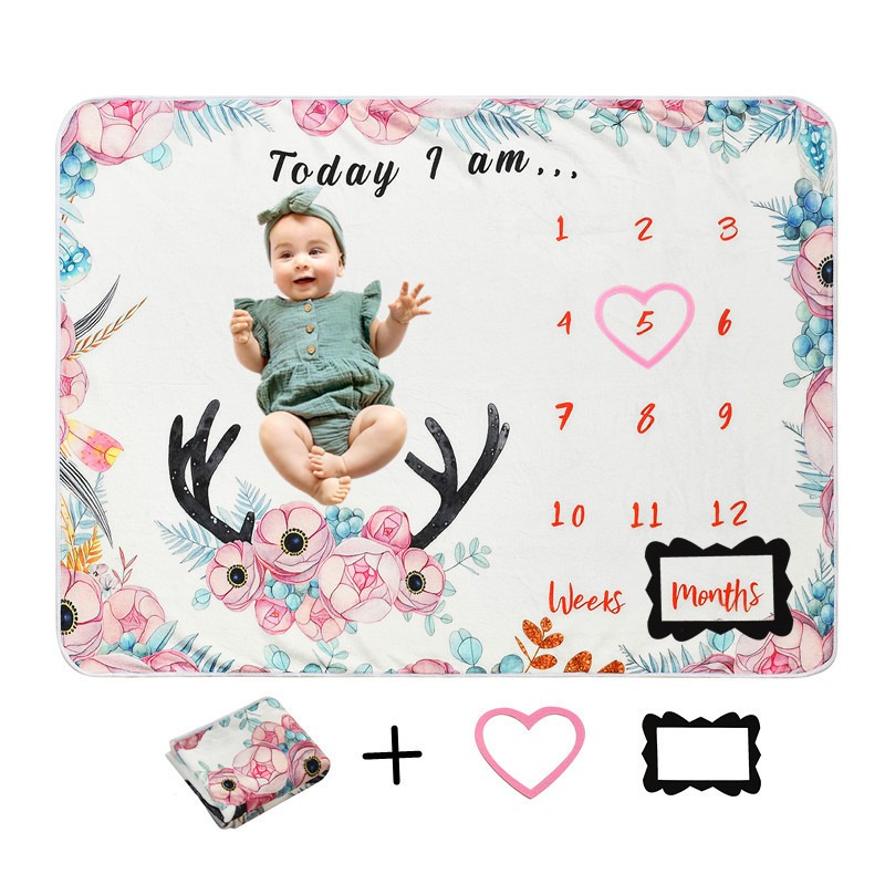 Photography Background - Digitaal bedrukte flanellen mijlpaaldeken, baby 100-dagen